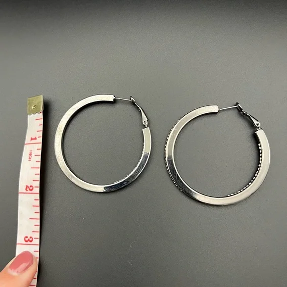Stainless Steel and Rhinestone Hoop Fashion Earrings - Picture 3 of 3